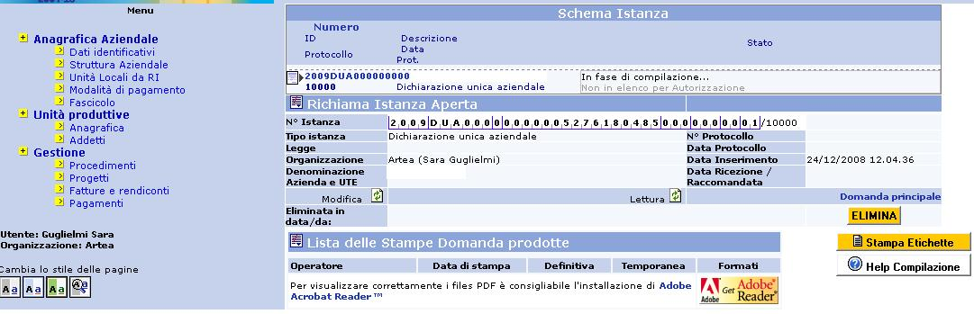 Per accedere alla modifica è sufficiente cercare in anagrafe il soggetto beneficiario (vedere paragrafo 2) e selezionare nell'area Gestione sul menù di sinistra, la voce Procedimenti, e