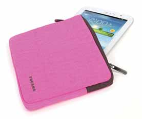 Fluo Second Skin sleeve Universal for tablet Universal sleeve. Natural cotton outside. Brilliant colors for a modern look. Zipper with contrasting colors. Easy-to-use dual zipper. Custodia Universale.