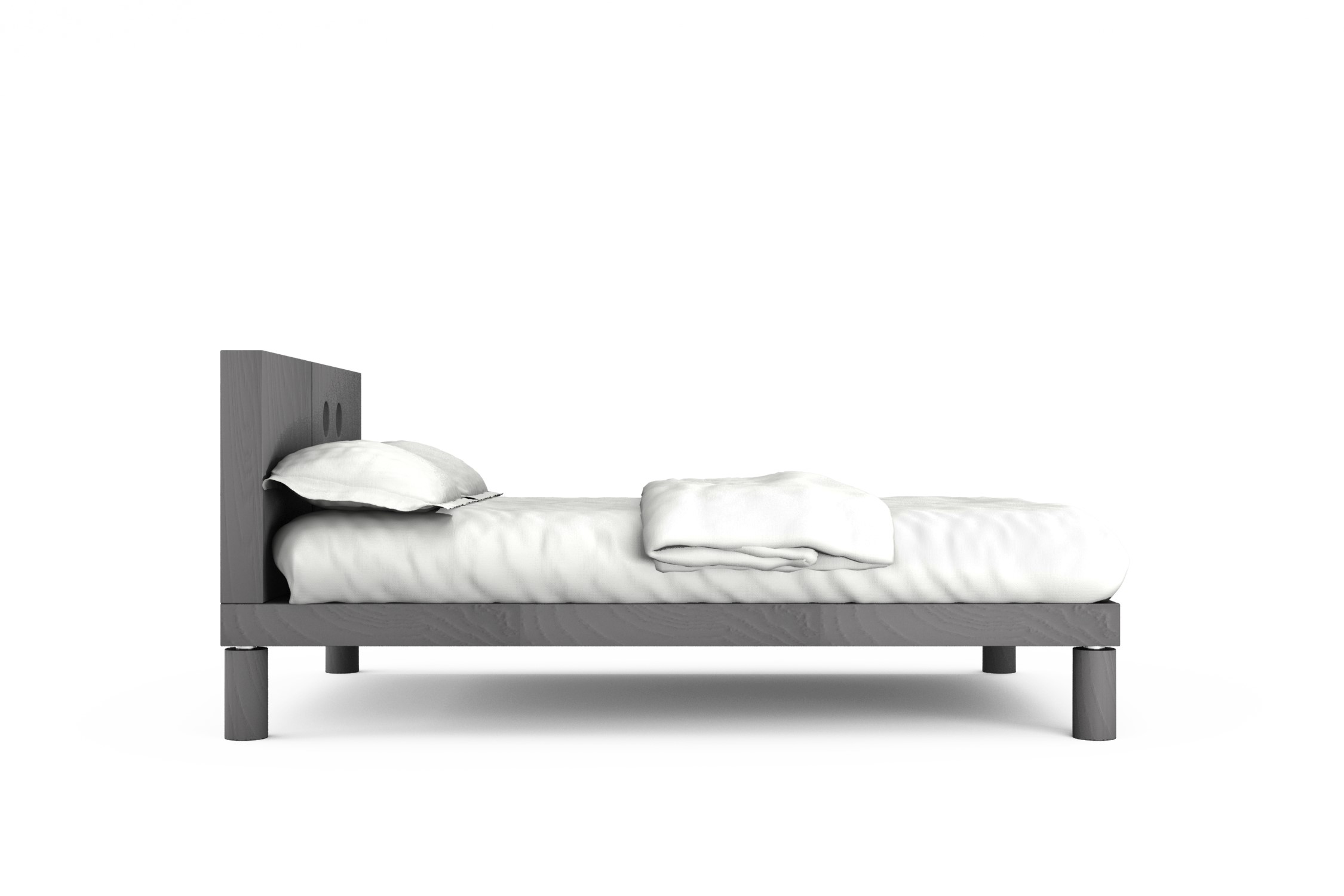 Letto 1P. 1/2 Letto in legno di frassino verniciato grigio Dimensioni: -Larghezza: cm. 140 -Profondità: cm. 210 -Altezza: cm.