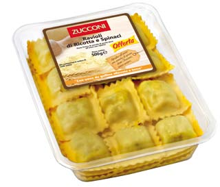 3,48 a conf. 6,96 al kg RAVIOLI RICOTTA SPINACI zucconi 500 g - REPARTO GASTRONOMIA 5,80-11,60 al kg 4,08 a conf.