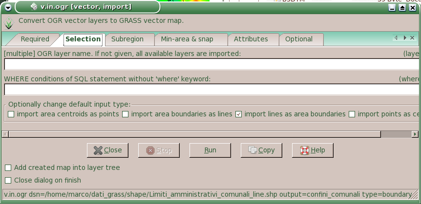 Importazione dati vettoriali: shape ESRI shape da importare nome da