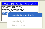 Esempio : DimensioneDistretto Realizzare tale dimensione in AS, partendo dalla dtnegozio è immediato: 1) si seleziona dtnegozio