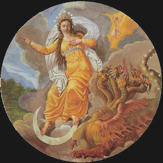 UNA DONNA VESTITA DI SOLE Una donna vestita di sole con la luna sotto i piedi e sul Suo capo una corona di dodici stelle. In questa donna è raffigurata e simboleggiata la chiesa.