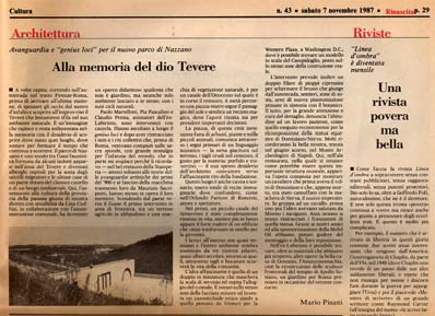 AU - arro urbano 1987 ott n 23 pagg: 111-113 contenuto: parco di Nazzano Habitat ufficio 1987 feb n 24 pagg: 34-53 contenuto: opere e intervista a G.Marinelli Leschiutta,F.E.