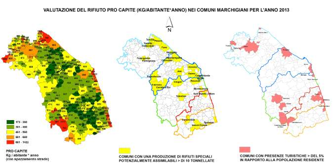 Fig. 9 Distribuzione geografica del parametro PC nei comuni della Regione Marche.