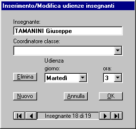 Impartire dal menù Dati Cfp il comando Inserimento/modifica dati aule; apparirà la seguente finestra di dialogo: Usare il pulsante Nuova per inserire una nuova aula e quindi digitare la sigla e il