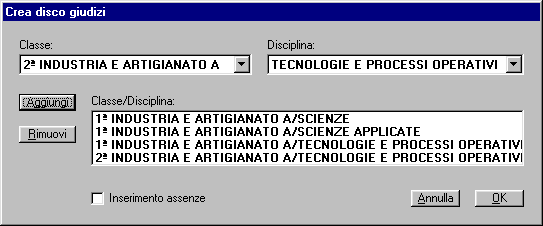 Creazione del dischetto giudizi per l inserimento dei giudizi dall insegnante Usando il programma Giudizi ogni insegnante potrà inserire autonomamente i giudizi ed eventualmente le assenze (se non