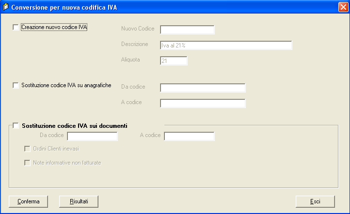 Sostituzione codice IVA 21