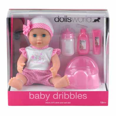 5 Nuova confezione Deluxe con vetrina 8725.PET - BABY DRIBBLES: Bambola che beve e fa la pipì.