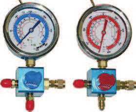 GRUPPO MANOMETRICO A SECCO 1 VIA ALTA PRESSIONE/BASSA PRESSIONE MANOMETRI TIPO BOURDON Ø70 ATTACCHI 3X1/4 SAE R22-R407-R410A 11131031 BASSA PRESSIONE R22 - R407C 11131032 BASSA PRESSIONE R410A