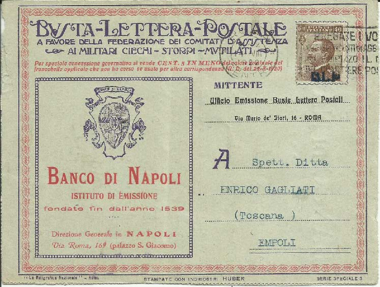 Le Buste-Lettera Postali Usi, tariffe e propaganda pubblicitaria Con il Regio Decreto n.