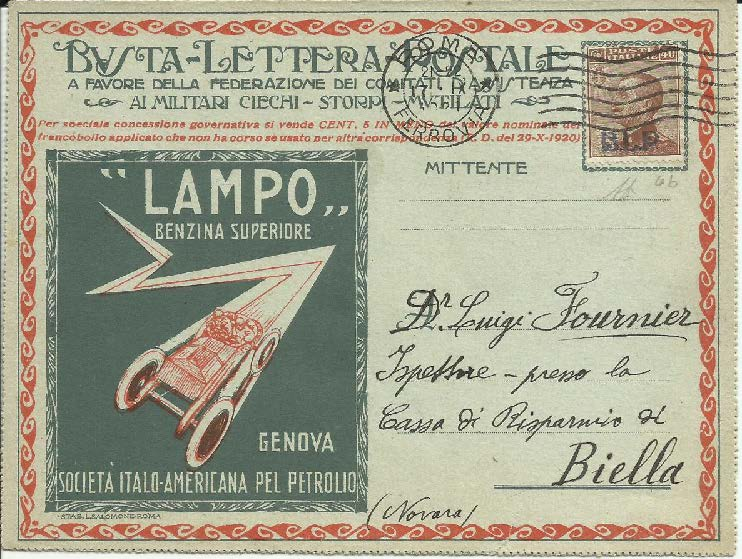 Società Nazionale di Navigazione - Serie Campania n 2 - Tipografia La Poligrafica Nazionale 25/01/1922 - da Roma per Napoli - Lettera affrancata in