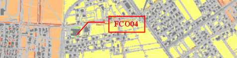Figura 4: classificazione acustica comunale e localizzazione centralina di monitoraggio FCO04 (Legenda colori vedi tabella 4).