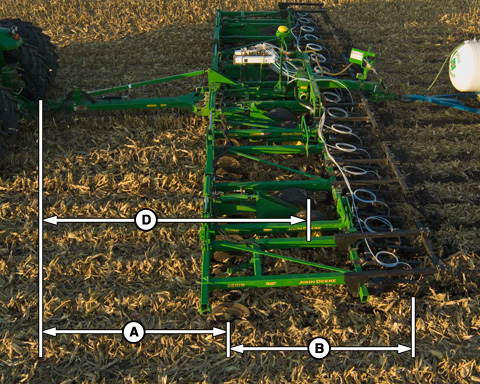 Applicazione dei nutrienti A o 1) Tra il punto di connessione e il primo punto di contatto con il suolo. B o 2) Tra il primo punto di contatto con il suolo e il punto di applicazione.
