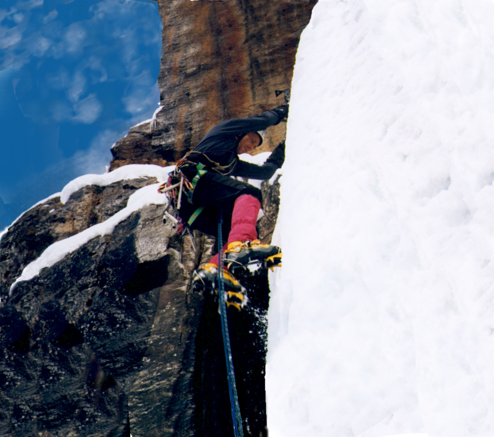 The autor climbing an ice fall in