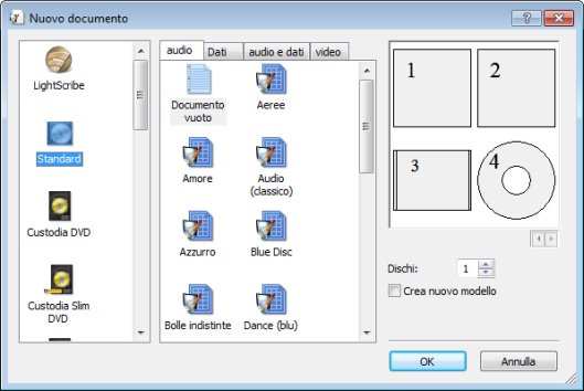 Finestra Nuovo documento 3 Finestra Nuovo documento All'avvio di Nero CoverDesigner la finestra Nuovo documento viene visualizzata automaticamente insieme alla schermata principale.