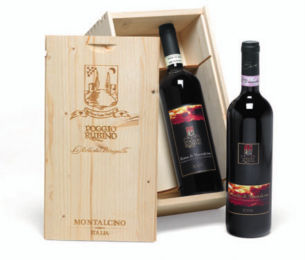 9 1 8 8 3 CASSETTA LEGNO POGGIO RUBINO: Brunello di Montalcino Rosso di Montalcino