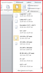 Impaginazione e stampa del documento Se fra i formati di carta elencati non compare quello desiderato è possibile impostarne uno personalizzato