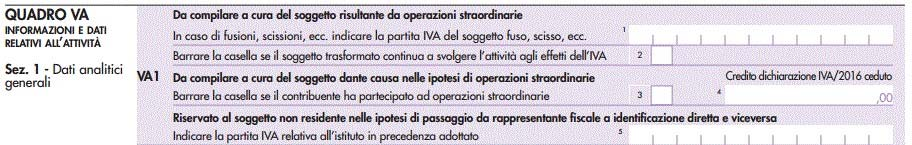 Quadro VA Informazioni e dati relativi all attività ne, scissione, ecc., mentre la sezione 2 deve essere compilata una sola volta per ciascun soggetto indicandovi il riepilogo dei dati.