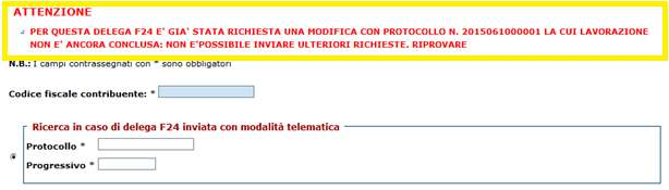 Visualizzazione F24-2 In relazione alla stessa delega è possibile inoltrare più di una richiesta di modifica, ma solo se la