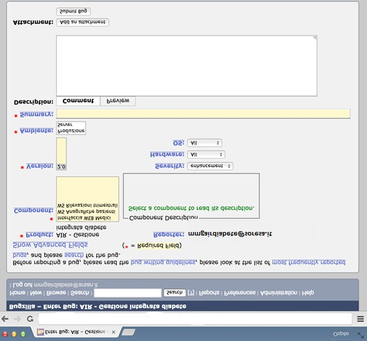 Figura 8: Form per la segnalazione di un bug Nel campo Component sarà possibile selezionare il componente interessato dal bug Nel campo Description è bene inserire informazioni quanto più possibile