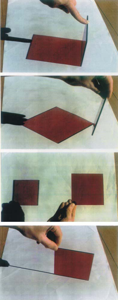 a studiare le sezioni piane degli spazi d ombra e dei fasci di luce (proporzionalità diretta ed inversa, trasformazioni geometriche di figure piane, proiezioni, affinità); Una lamina quadrata al