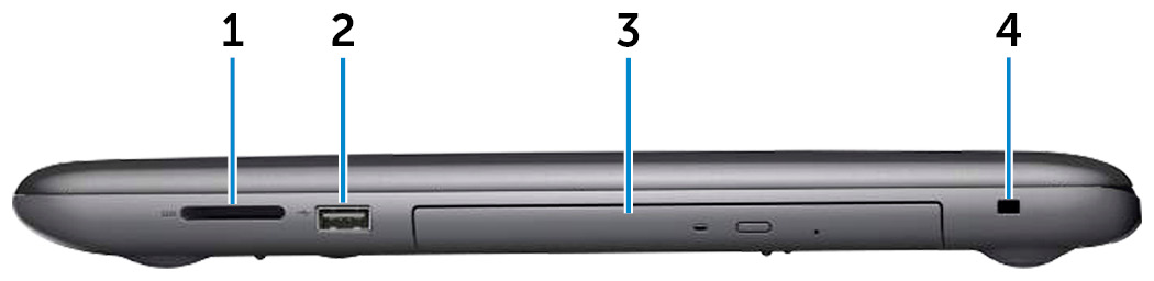 1 Porta dell'adattatore di alimentazione Collegare un adattatore di alimentazione per fornire alimentazione al computer e caricare la batteria.