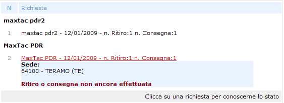 Per conoscere lo stato delle richieste fatte dai tuoi PDR puoi utilizzare le apposite voci di menù Richieste ritiro x Kg e Richieste ritiro x Cassonetti.