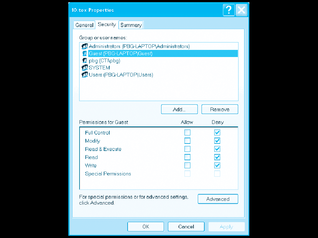 Il controllo degli accessi (6) In Windows Un