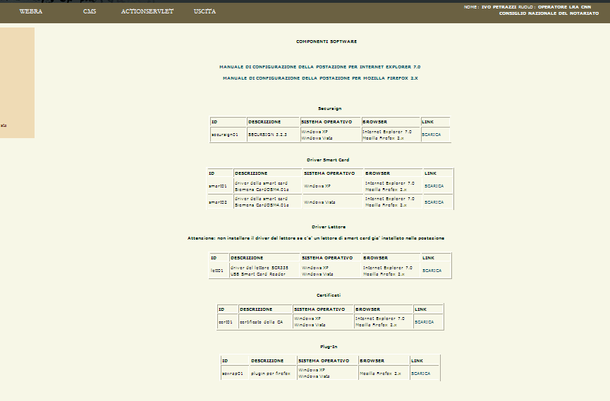 secursign (visibile solo se l utente è autenticato al portale), il driver del lettore della smartcard, i driver della smartcard, sui certificati e il plugin; per scaricare i driver e il plugin, fare