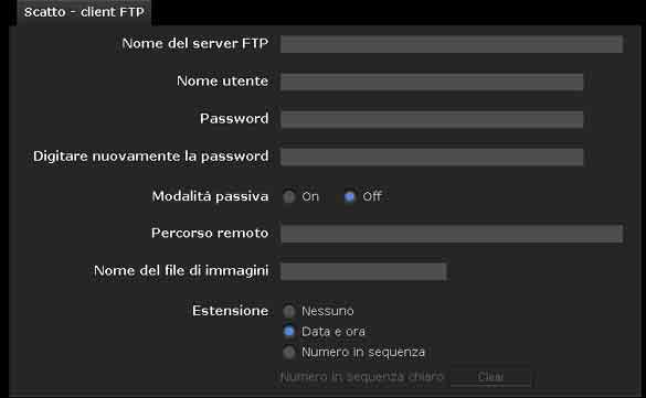 Impostazione del funzionamento dal visualizzatore Menu Scatto Fare clic su Scatto nel menu Amministratore per visualizzare il menu Scatto.