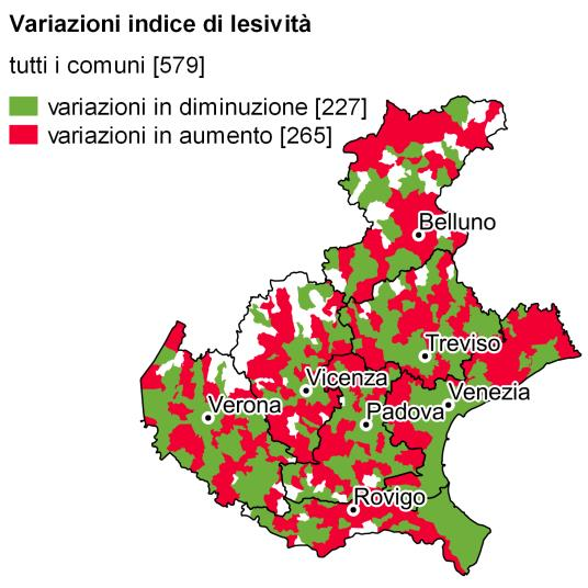 FIGURA 3. INDICE DI LESIVITÀ E DI MORTALITÀ VENETO. Anni 20132014, variazioni percentuali Nel 2014 il maggior numero di incidenti (9.