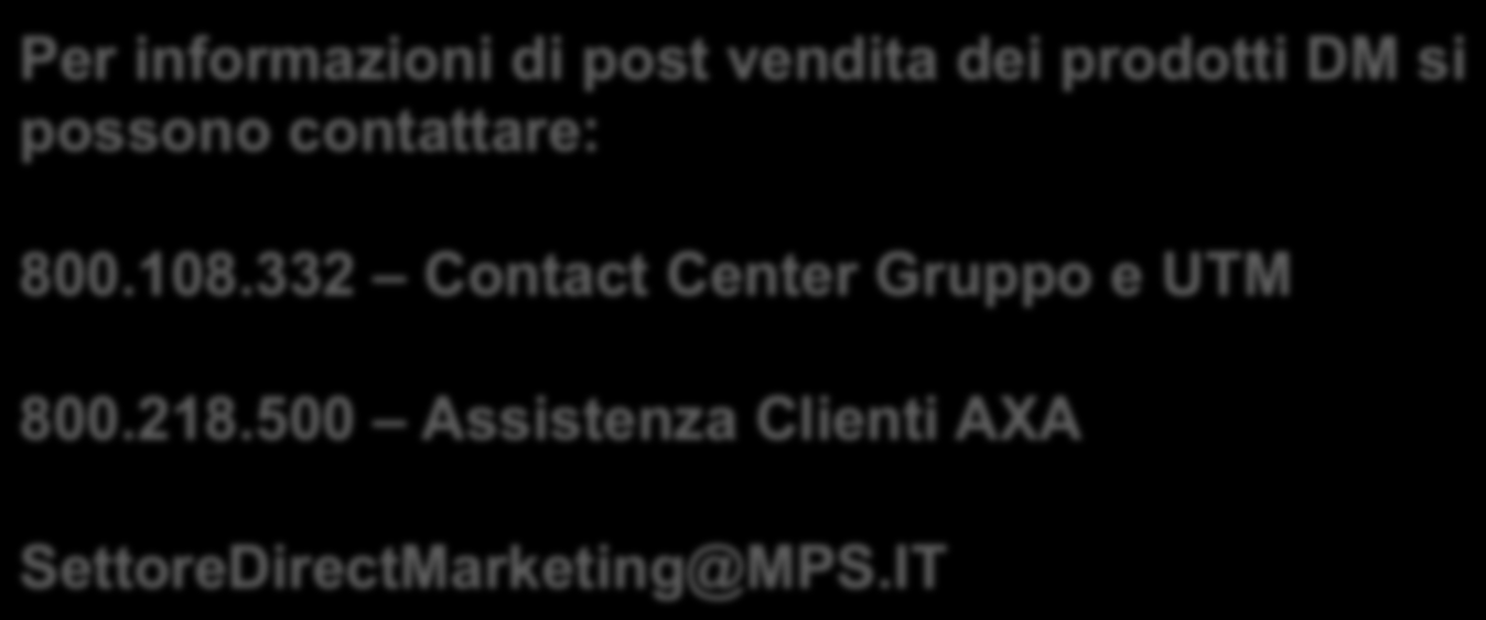 Numeri utili di riferimento Per informazioni di post vendita dei prodotti DM si possono contattare: 800.