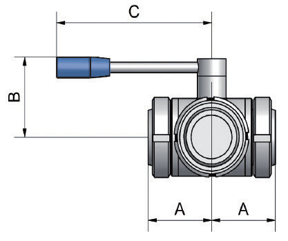 VALVOLE SFERA A 3 VIE - DIMENSIONI mm BALL VALVES AT 3 WAYS - DIMENSIONS mm MASCHIO+GIRELLA LINER+NUT DIN 10 54 50 110 90