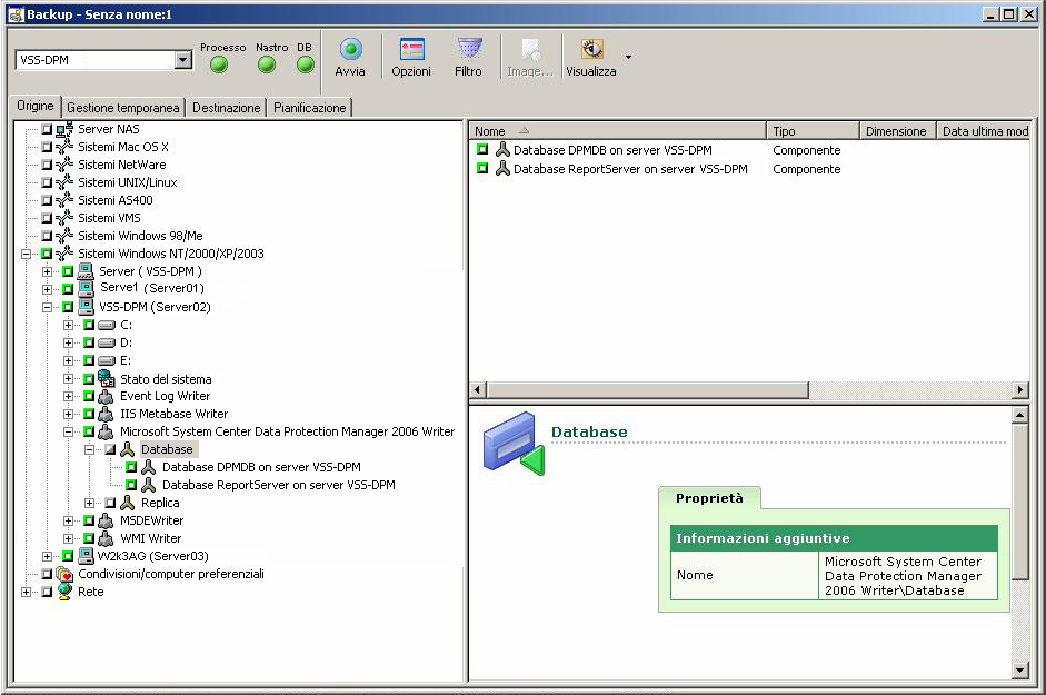 Backup dei dati DPM Backup dei dati DPM Per proteggere Microsoft DPM, è possibile eseguire il backup dei writer Microsoft System Center Data Protection Manager 2006.