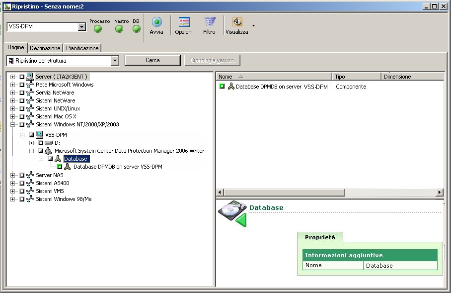 Operazioni di ripristino 2. Nella struttura, espandere il computer da cui è stato eseguito il backup del writer DPM. Vengono visualizzati i componenti del writer DPM disponibili per il ripristino. 3.