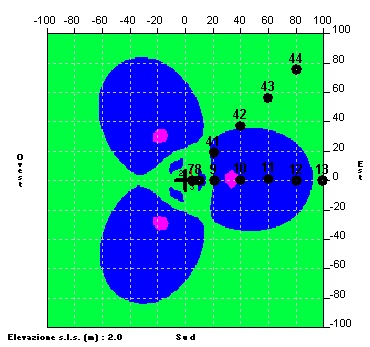 6.8.8 QUARTO CONFRONTO: ALTEZZA 2 m Figura 65 livelli di campo per SRB a 1 W Figura 66 livelli di campo per SRB a 20 W Tabella 41 Punti di controllo SRB 1 W Tabella 42 Punti di controllo SRB 20 W