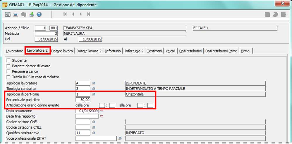 Pertanto, in presenza in tabella Personalizzazione procedura (TB1203), scheda CEDOL 1, delle impostazioni X al campo Imponibile INAIL part-time: modalità di calcolo e N al campo Imponibile INAIL