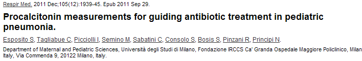 Strategie per limitare: Indagini di screening Utilizzo di un valore cut-off di Procalcitonina per guidare l antibioticoterapia nella polmonite pediatrica acquisita in comunità può significativamente