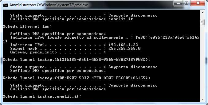 Digitare ipconfig e premere il tasto Invio sulla tastiera.