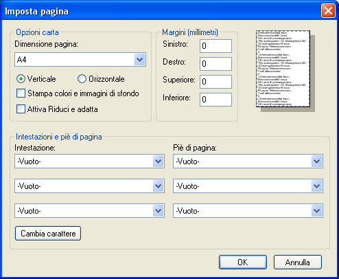 Figura 4 Occorre accertarsi, nella Sezione Opzioni carta, che sia deselezionata la casella Attiva Riduci e adatta, che il formato della pagina sia A4 (210 x 297 mm), che