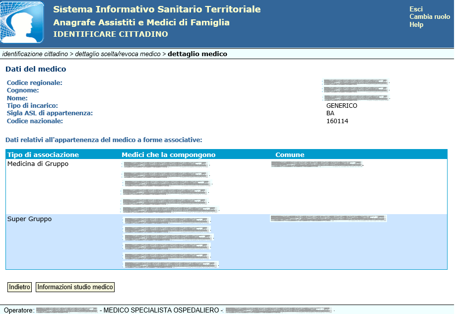 Visualizza medico scelto Attraverso questa funzionalità l operatore sanitario può visualizzare i dati principali del medico e le informazioni sulla scelta effettuata dall