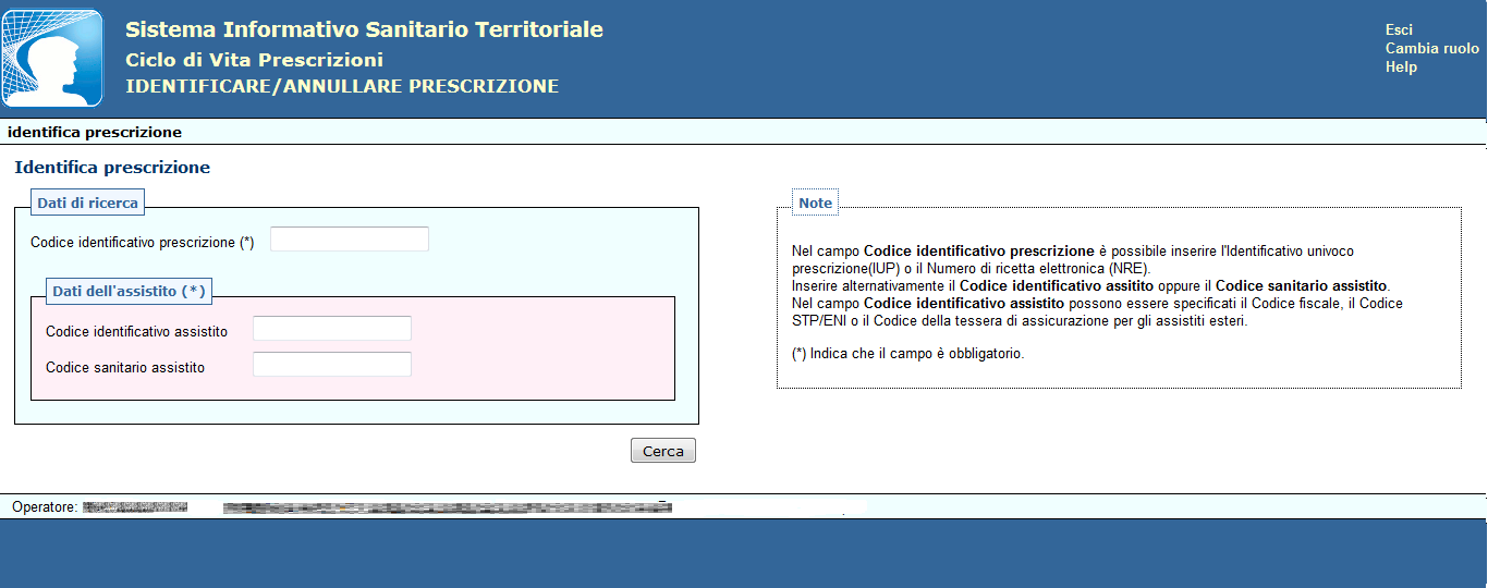 5.2.1 Identificare/Annullare Prescrizione Questa funzionalità consente all utente di eseguire l identificazione della prescrizione, in maniera puntuale, tramite il codice identificativo prescrizione