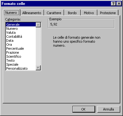 selezionare Formato cella