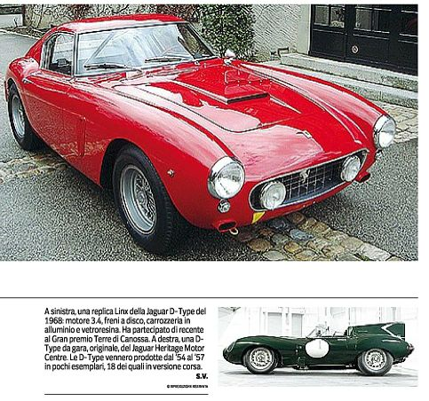 Le Ha A Diffusione : 464428 Pagina 51 : A sinistra una replica Linx della Jaguar D-Type del : 1968 motore 3.4 freni a disco carrozzeria in alluminio e vetroresina.