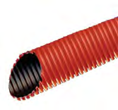 TUBI TECNOPLASTICI - 82 TUBO PE HD CORRUGATO CAVI Tubo corrugato a doppia parete per cavidotto tipo normale di colore rosso esternamente e nero internamente. Impiego: protezione cavi elettrici B.T. e M.