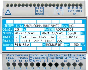 serie model MCU CONVERTITORE MULTIFUNZIONE CON USCITA DIGITALE RS485 MULTIFUNCTION TRANSDUCER WITH RS485 DIGITAL OUTPUT Technical Data aggiornamento letture readings update 0.5 sec.