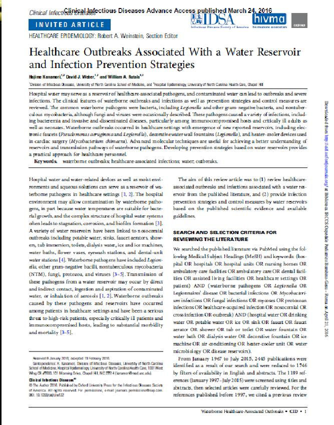 EPIDEMIE & INFEZIONI WATERBORNE IN STRUTTURE SANITARIE CLINICAL