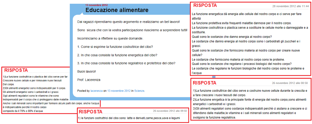 In questo caso gli alunni, più grandi, hanno più praticità nel utilizzare la rete per scambiarsi idee ma spesso emerge la pigrizia.