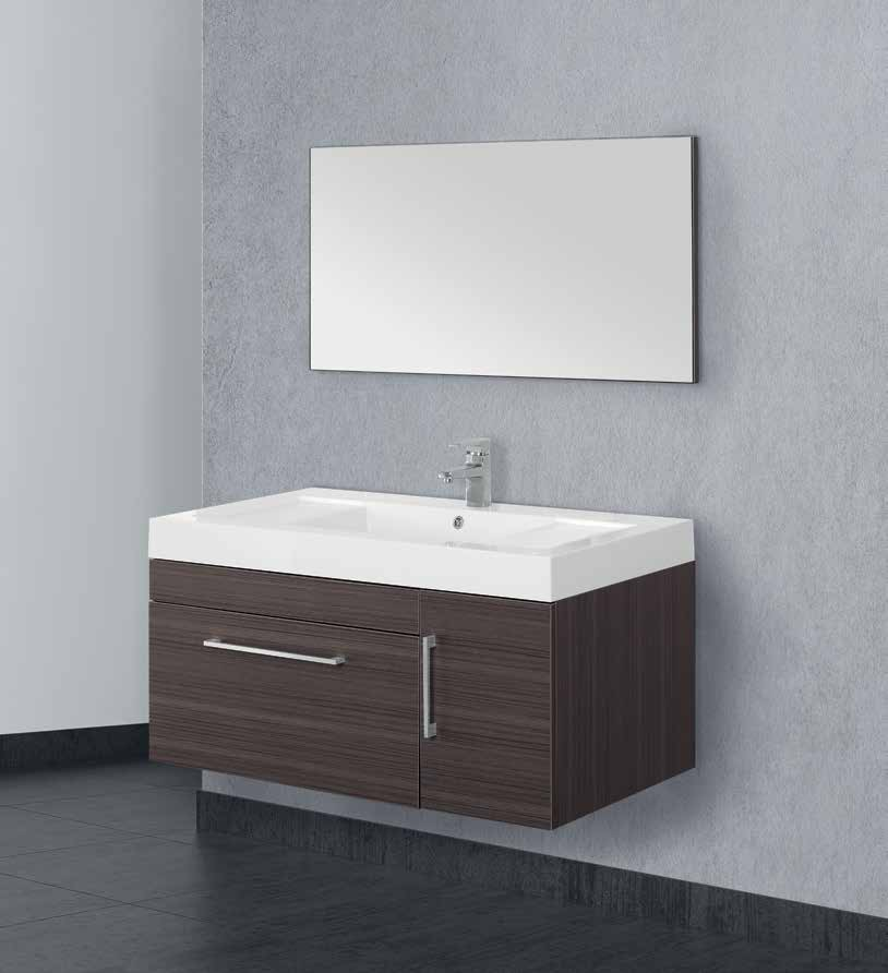 ERIKA Base porta lavabo sospesa in MDF melaminico un anta e un cassetto con sistema slow motion, lavabo in resina e specchio su pannello in